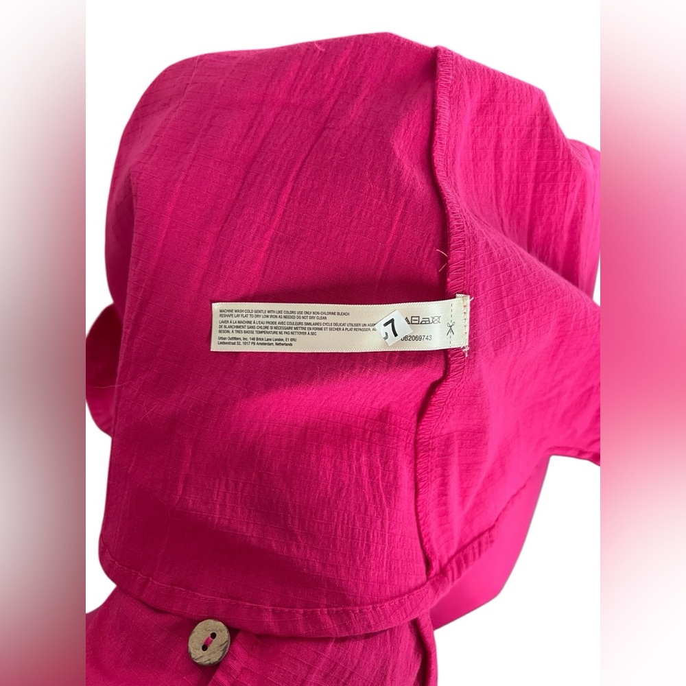 Free People Forever fancy Hot Pink Mini Dress Tie sides with buttons Size S NWT - Picture 9 of 11